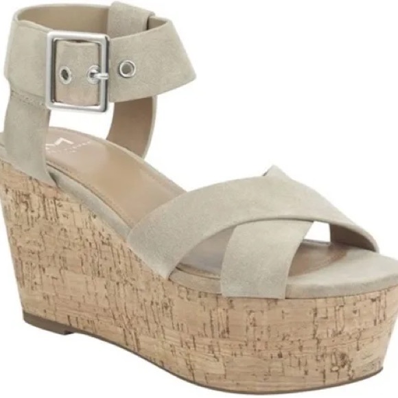 NWOT - Marc Fisher summery wedge sandals. COMFORTABLE, BEAUTIFUL, WORN ONCE - Picture 1 of 7